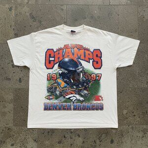 Vintage 1997 Denver Broncos AFC Champions White Super Bowl NFL Tee